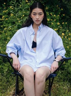 facade pattern条纹衬衫女春夏秋新款韩国设计感休闲长袖衬衣上衣