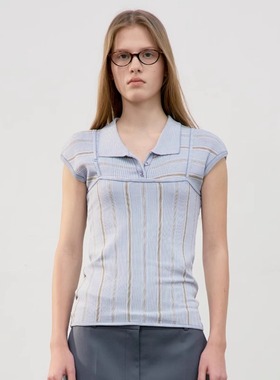 facade pattern针织短袖T恤女2025夏新款条纹polo领上衣吊带背心