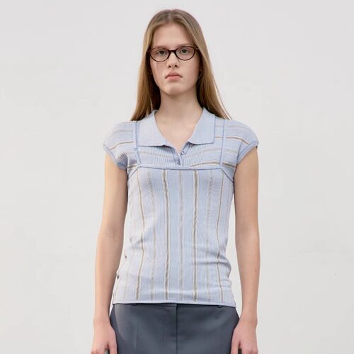 针织短袖T恤女polo领吊带背心