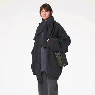 facade pattern羊毛毛衣女秋冬企鹅灰开襟开衫慵懒风保暖针织衫