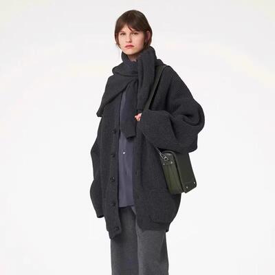 密实开襟开衫慵懒风保暖针织衫