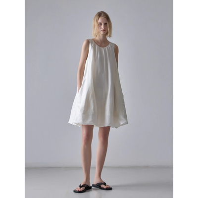 连衣裙女小个子无袖A字花苞裙