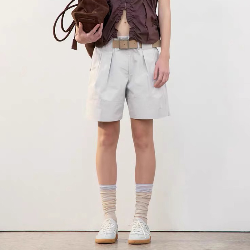 休闲短裤女纯色百搭卷边宽松热裤