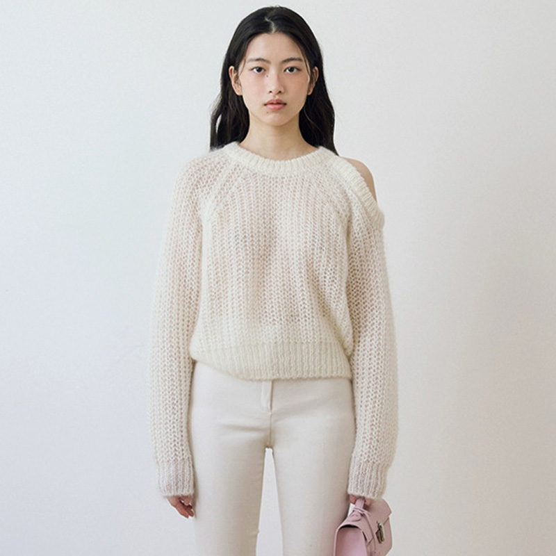 facade pattern针织女2025春季新款韩国设计师慵懒软糯露肩毛衣
