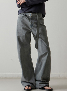 facade pattern牛仔裤女春秋高腰可拆卸系带阔腿拖地裤显瘦长裤子