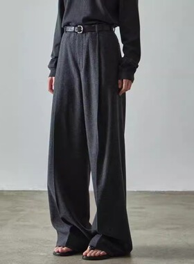 facade pattern阔腿裤女小众极简休闲裤高腰直筒秋冬拖地西装长裤