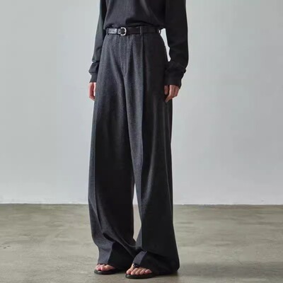 高腰直筒阔腿裤冬拖地西装长裤