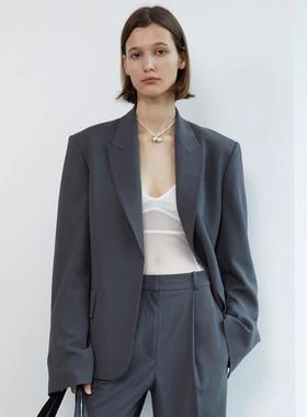 facade pattern林允儿同款西装外套女2025春秋新廓形休闲灰色西服