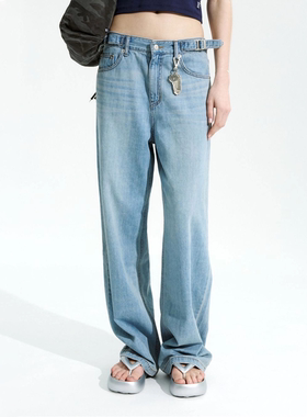 facade pattern牛仔裤女2025秋季新款韩国直筒腰带可调节长裤