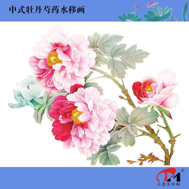 1178.1中式芍药牡丹水移画花开富贵厨房橱柜瓷砖空调冰箱装饰贴花