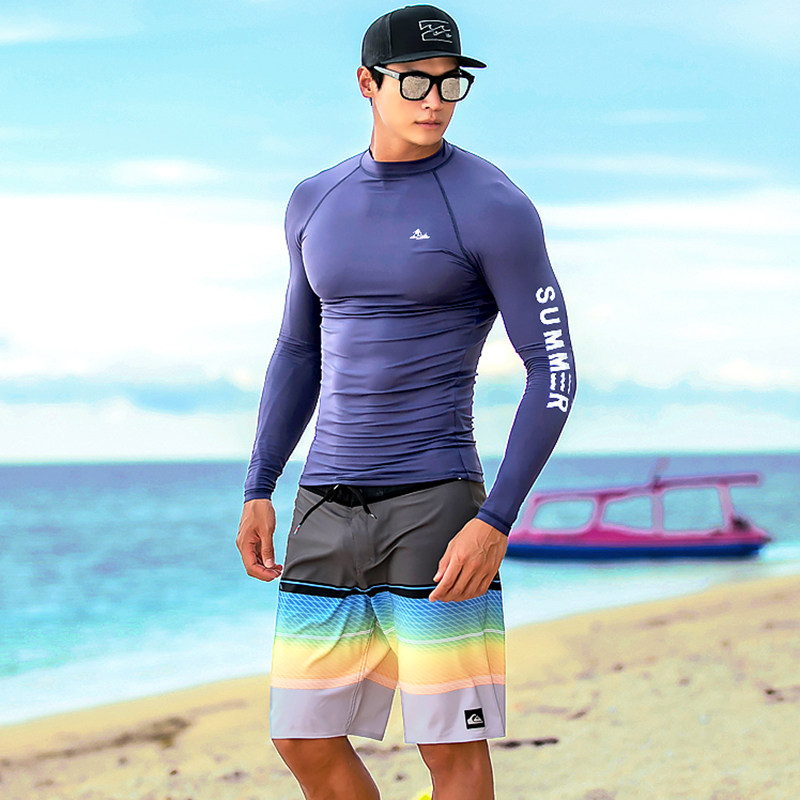 韩国潜水服男大码冲浪水母衣分体防晒长袖健身速干浮潜游泳衣套装