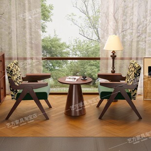 法式单人沙发椅小尺寸阳台休闲椅子懒人椅斑马椅实木单椅阅读椅