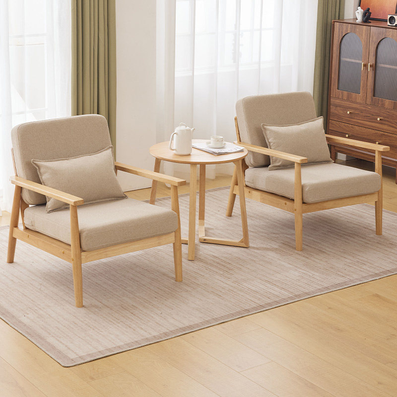 实木单人沙发椅阳台休闲靠背椅子懒人布艺可拆洗家用客厅民宿沙发