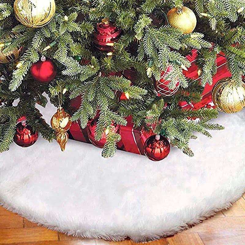 White Christmas Tree Skirt Plush Faux Fur Xmas Tree Carpet