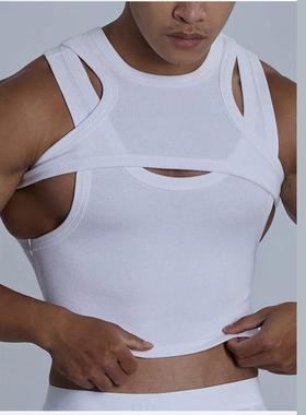 Men's Fashion Sexy Irregular Strap Tank Top Two Piece Se