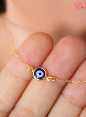 Simple Evil Eye Thin Pendant Women Jewelry Necklace Turkish