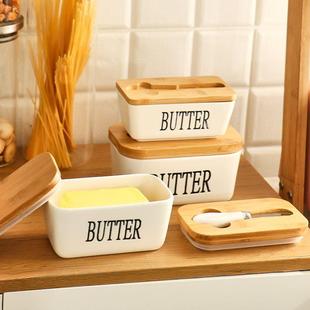 Butter Box Sealing With Wood Lid Knife Food Dish Ceramic