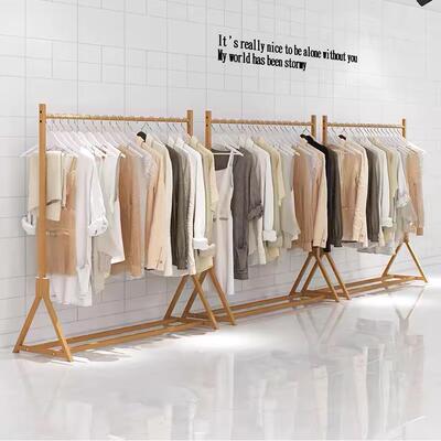 -Clothing store display rack floor hangers彷木色挂衣架