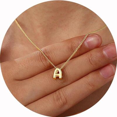Dainty Mini Bubble Letter Necklace Gold Plated Balloon Initi