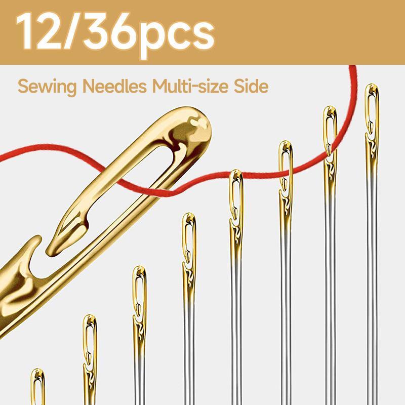 12/36PCS Sewing Needles Multi-size Side Opening Stainless St