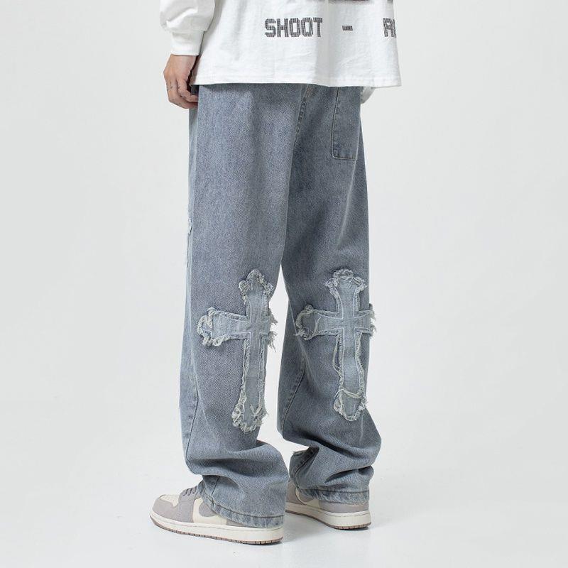 Men Streetwear Baggy Jeans Trousers Cross Hip Hop Mens Loose