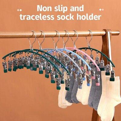 1pc Clothes Drying Hanger Windproof Clothing Rack 10 Clips