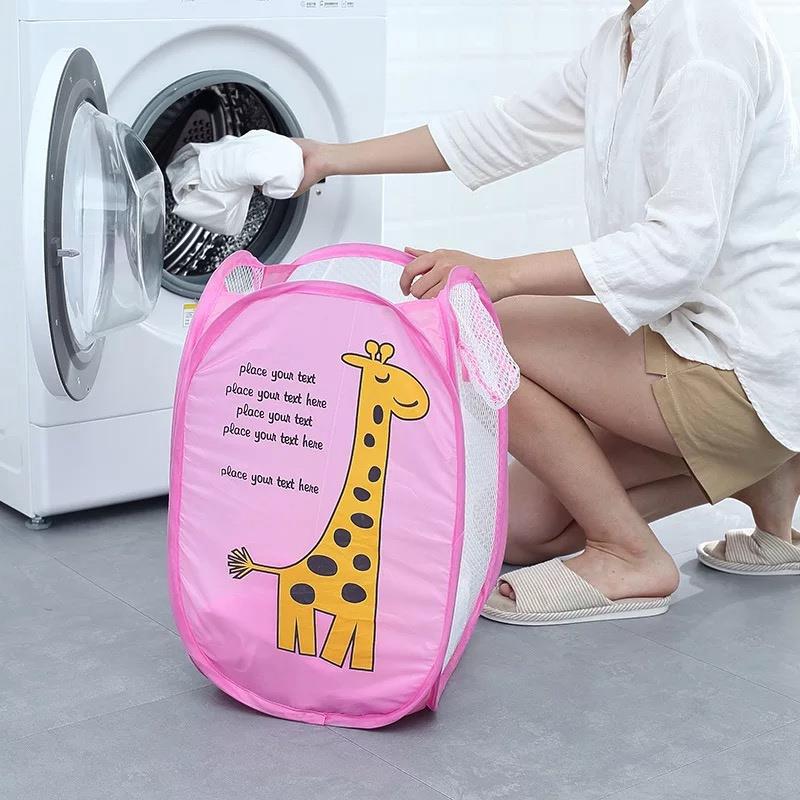 Folding Laundry Basket Hamper Cartoon Pop Up Open Mesh Laund