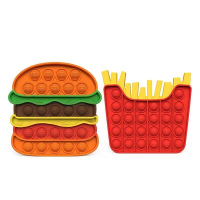 2pc汉堡包薯条popit set Hamburger fries Pop It Fidget toy玩具