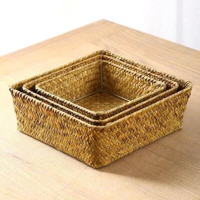 bamboo storage basket box desktop small rattan woven basket