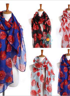 floral silk scarf flower print scarf shawls花朵围巾