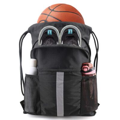 Basketball and football drawstring backpack with shoe compa