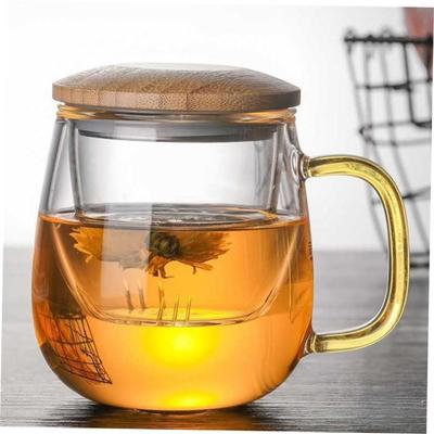 Glass Tea Infuser Cup With Transparent Filter Bamboo Lid