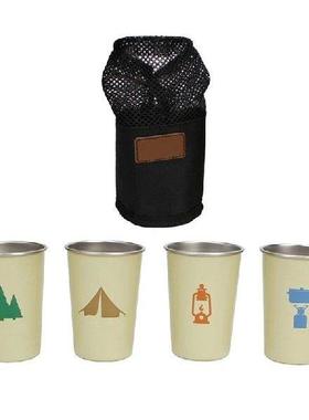 N0HA 4pcs Stainless Steels Drinking Cup Camping Milk Mugs wi