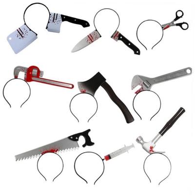 Halloween Horror Props Blood Fake Ax Saws Knife Headband for