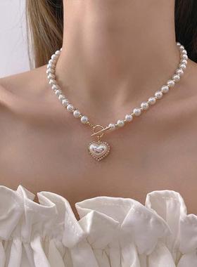Pearl Heart Pendant Collar Chain珍珠爱心项炼女式OT扣 锁骨炼