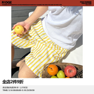 新款 R1DGE原创美式 男女夏季 撞色竖条纹休闲短裤 直筒运动速干薄款