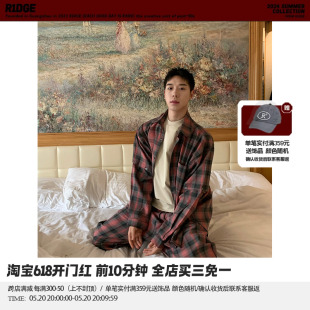 休闲长裤 R1DGE美式 衬衫 男女百搭两件套 复古撞色格纹可拆卸袖 套装