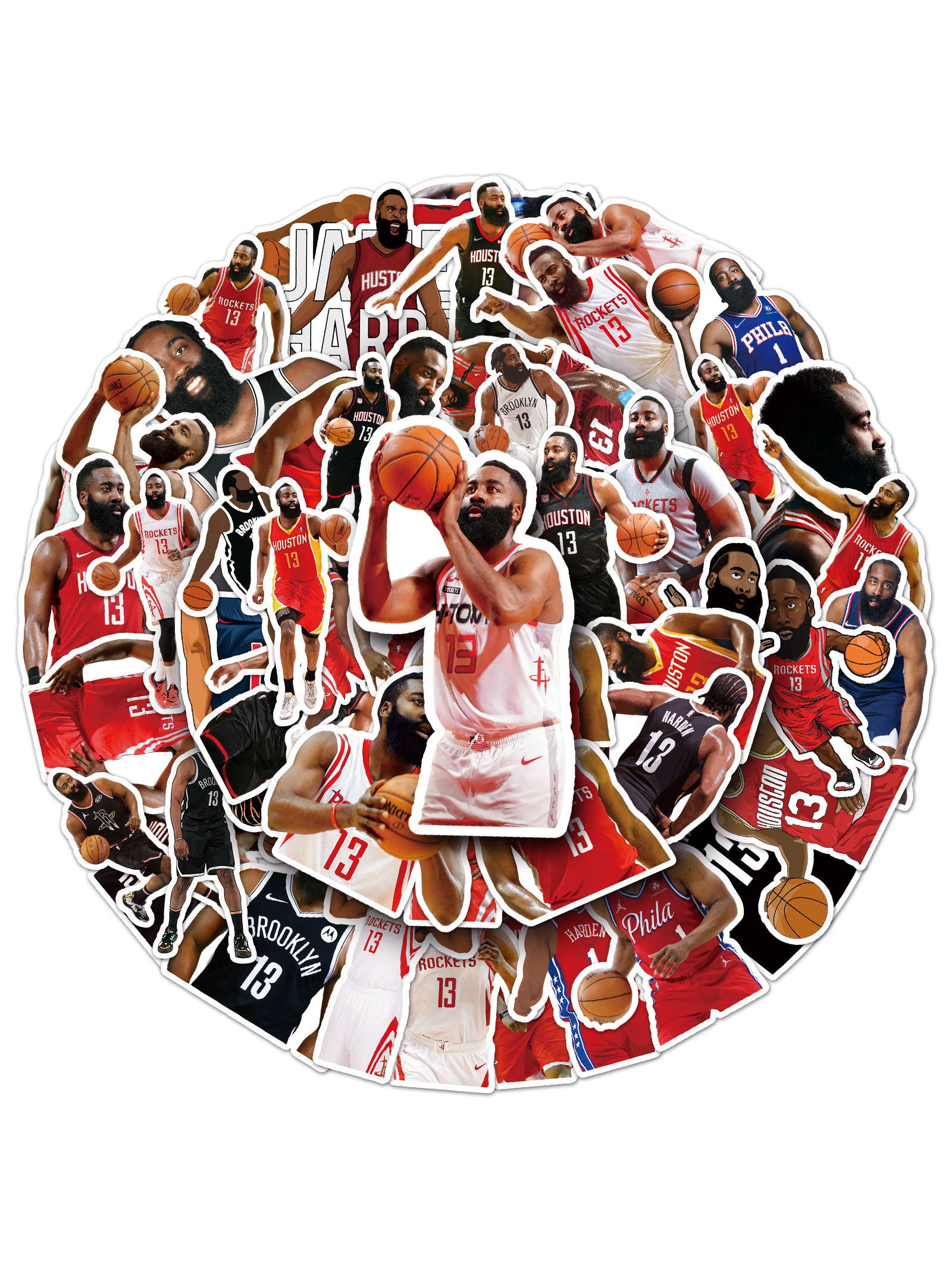 50张哈登nba篮球球星明星周边贴纸diy手账本手机壳装饰防水可滴胶