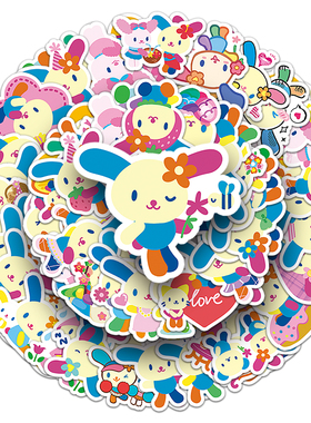 50张日系可爱卡通三丽鸥花小兔Usahana儿童贴纸diy装饰手帐本贴纸