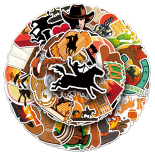 50张西部牛仔行李箱贴纸滑板车创意防水旅行箱电脑装饰贴纸笔记本