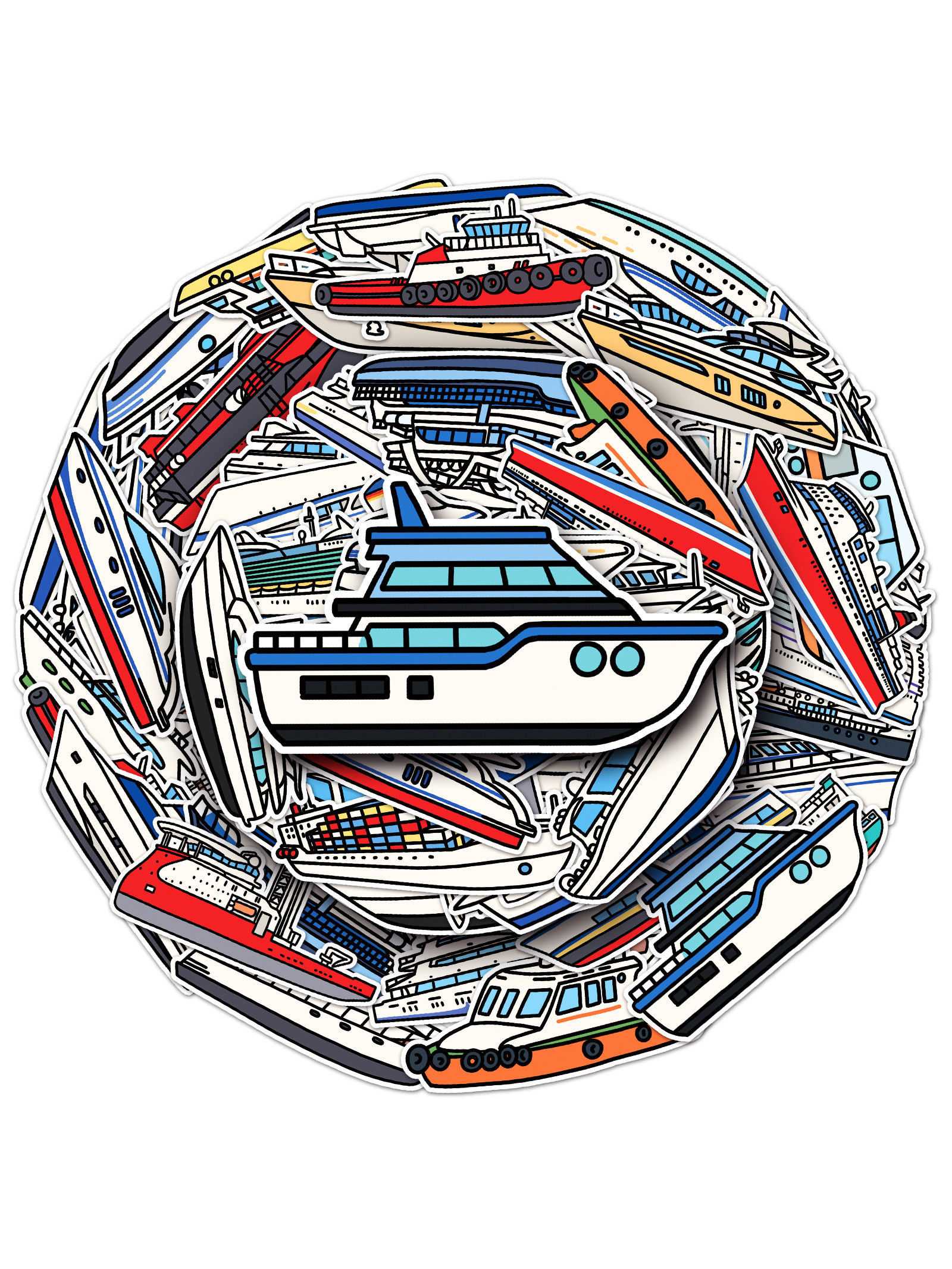 50张卡通原创轮船儿童贴纸交通工具防水手账咕卡素材diy水杯装饰