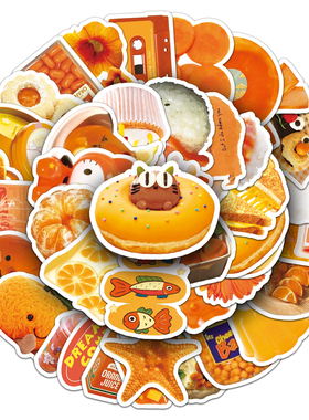 50张橙色INS风贴纸高颜值趣味卡通防水装饰手机滑板杯子iPad贴纸