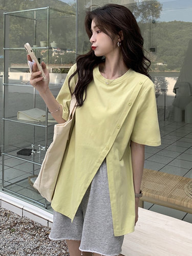 开叉短袖设计感不规则网红