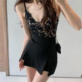 春季 韩版 小个子高腰裙子炸街时尚 黑色半身裙女2026新款 开叉短裙裤