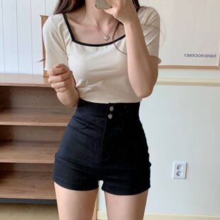 高腰弹力短裤女秋冬外穿新款秋季显瘦休闲阔腿裤冬季黑色打底靴裤