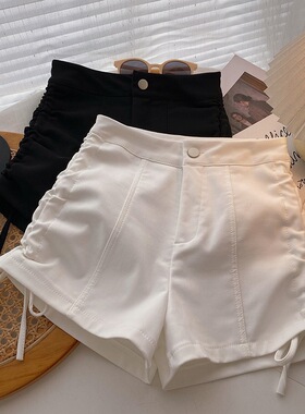 黑色高腰小个子休闲短裤女夏季美式辣妹性感热裤修身直筒阔腿裤子