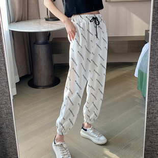 卫裤女宽松束脚夏季韩版潮流ins网红嘻哈运动裤辣妹印花休闲裤子