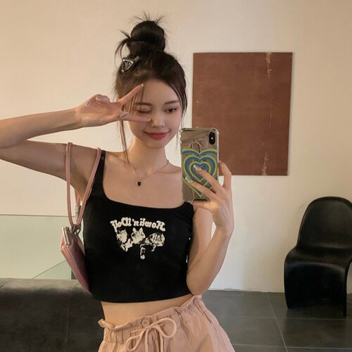 黑色一字领小吊带背心女