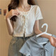 修身 显瘦方领法式 短款 韩版 上衣女设计感夏天辣妹bm风白色短袖 t恤