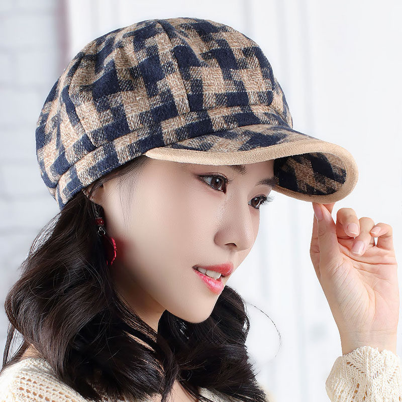 复古潮流千鸟格包边格纹鸭舌帽春秋防风保暖鸭舌帽贝雷帽女时装帽,服饰配件/皮带/帽子/围巾,帽子,淘宝优惠券,粉丝福利购,淘宝优惠卷